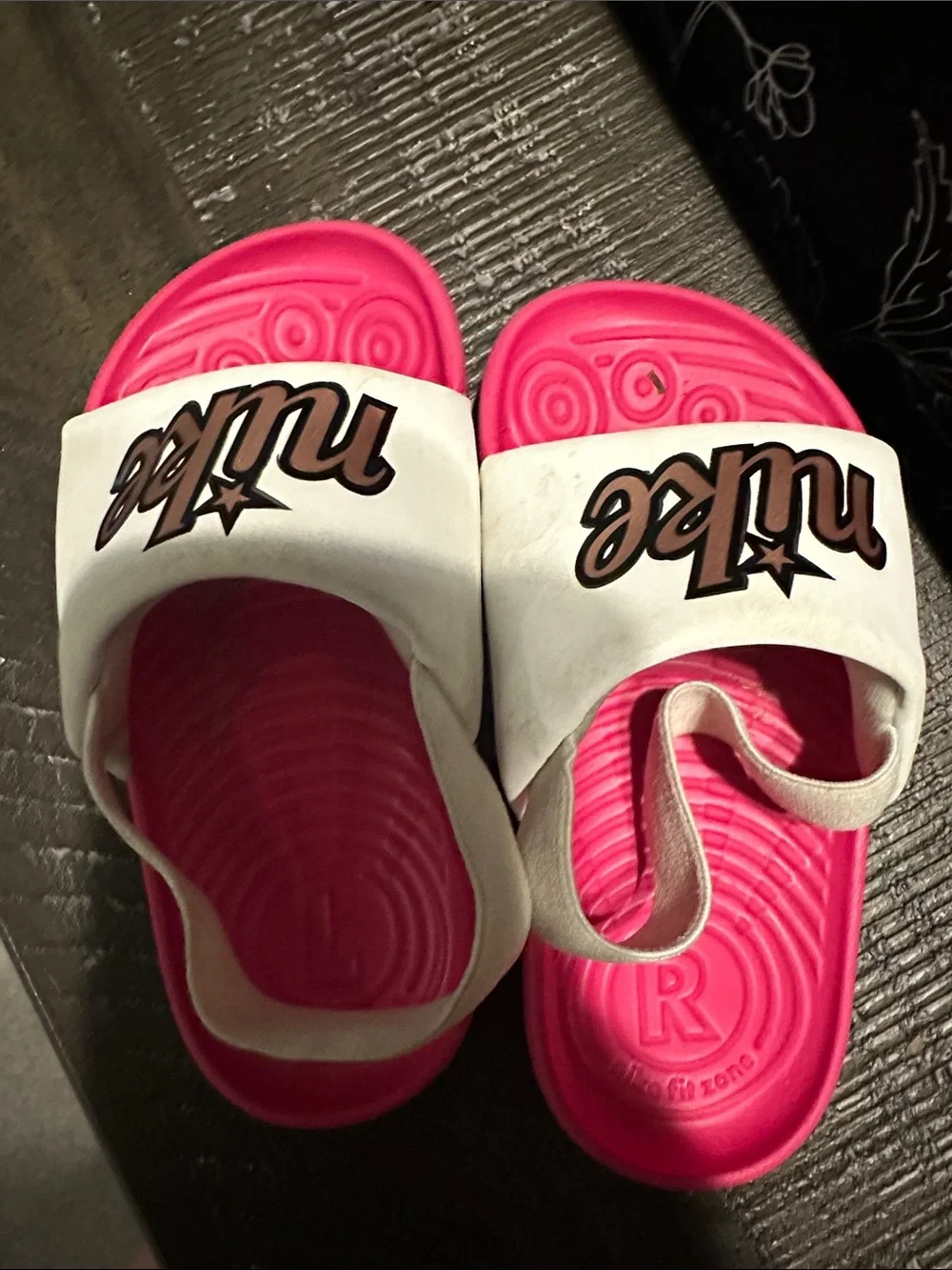 Nike Kids Pink Slide Sandals with White Strap and Logo